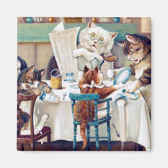 Imán Hora del desayuno del gato, Louis Wain (Frente)