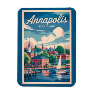 Imán Horizonte de Annapolis Maryland Arte de Viaje Vint