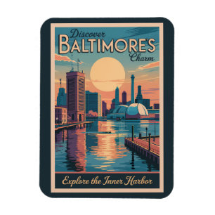 Imán Horizonte de Baltimore Maryland Arte de viaje Vint