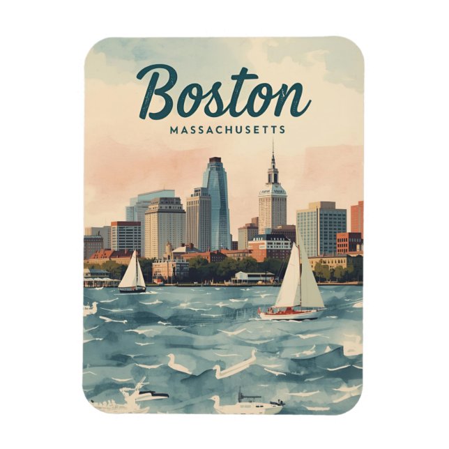 Imán Horizonte de Boston Retro & Barcos de Vela | Massa (Vertical)