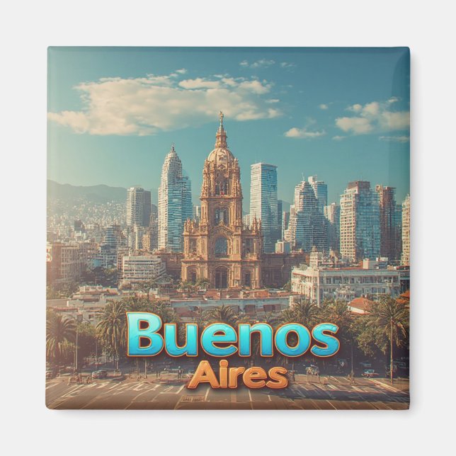 Imán Horizonte de Buenos Aires con catedral histórica (Frente)