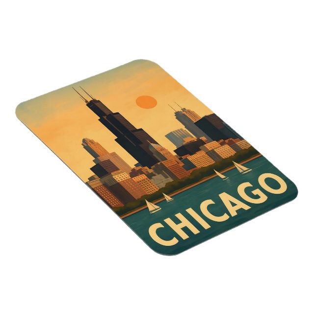Imán Horizonte de Chicago antiguo, velero del lago Mich (Lado Derecho)