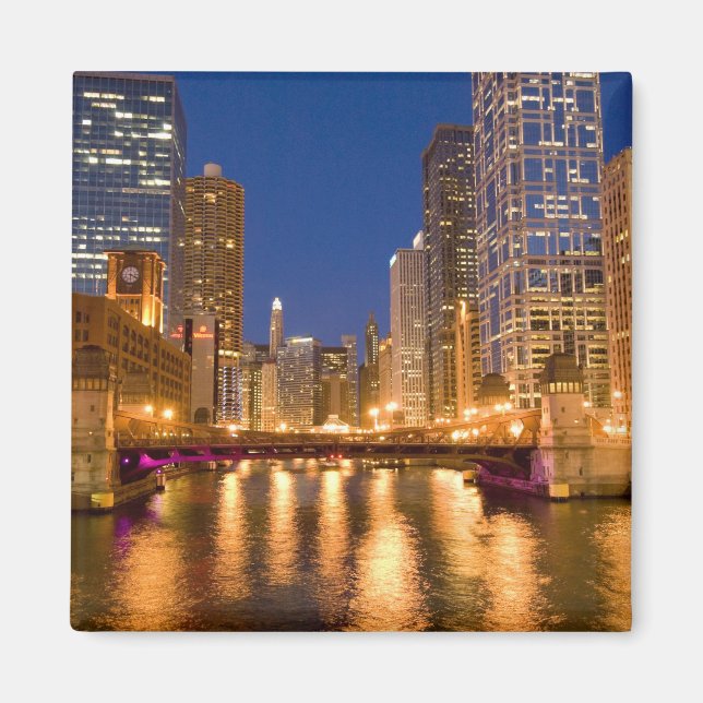 Imán Horizonte de Chicago, Illinois, y río Chicago en (Frente)