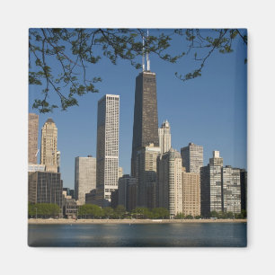 Imán horizonte de Chicago y lago Michigan, costa del la