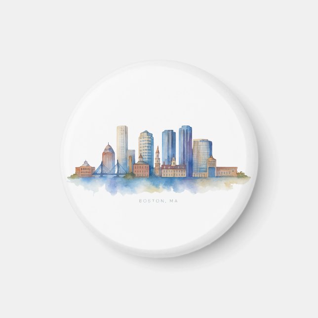 Imán Horizonte de la ciudad de Boston en acuarela | Mod (Frente)