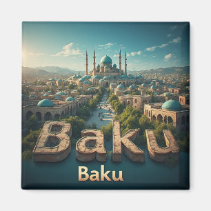 Imán Horizonte de la Ciudad Vieja de Bakú con mezquita 