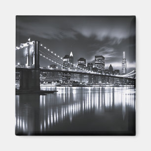 Imán Horizonte de Nueva York Puente de Brooklyn Monocro