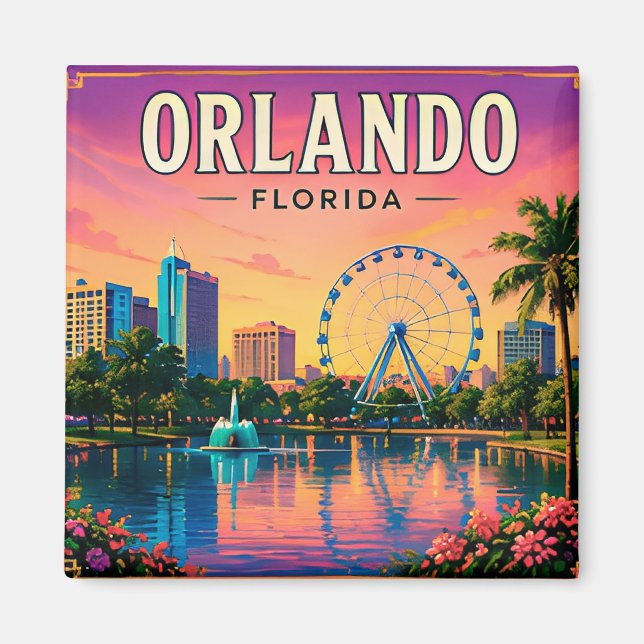 Imán 🎡 Horizonte de Orlando Florida y Lago Eola  (Frente)