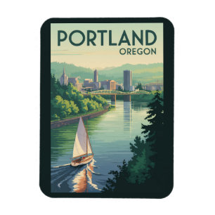 Imán Horizonte de Portland Oregón Arte de Viaje Vintage