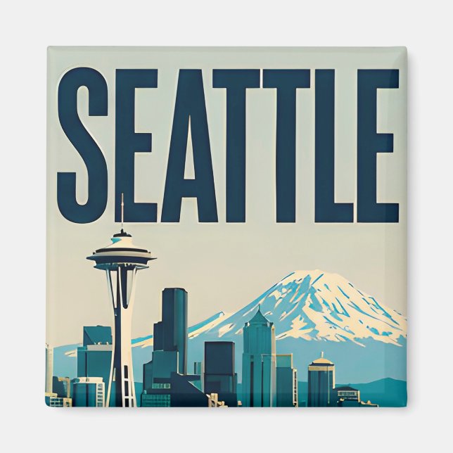 Imán 🌲 Horizonte de Seattle Washington (Frente)