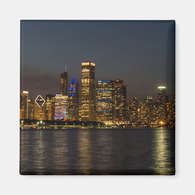 Imán Horizonte nocturno de Chicago Pano (Frente)