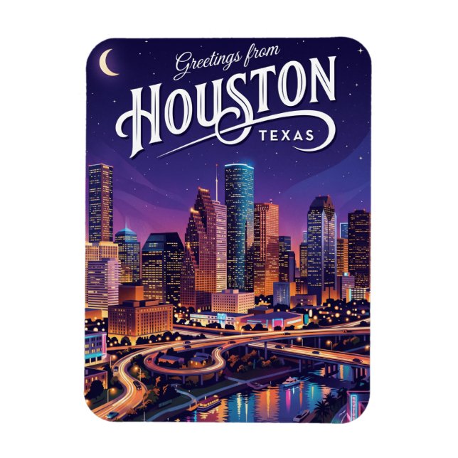 Imán Horizonte nocturno de Houston Texas Texas (Vertical)