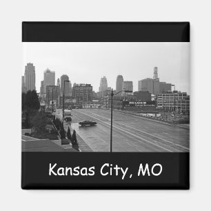 Imán Horizonte urbano de Kansas City, foto blanco y