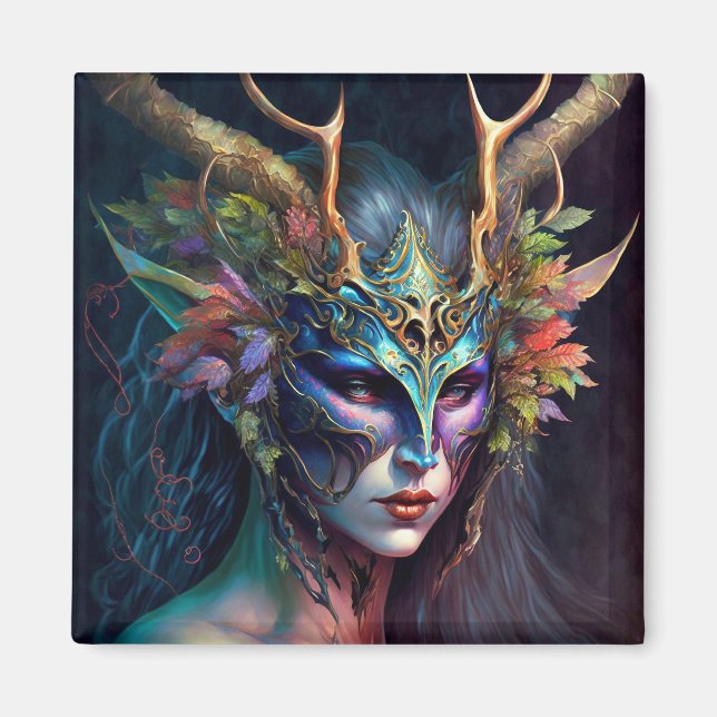 Imán Horn Elf Woman Fantasy Art Magnet (Frente)