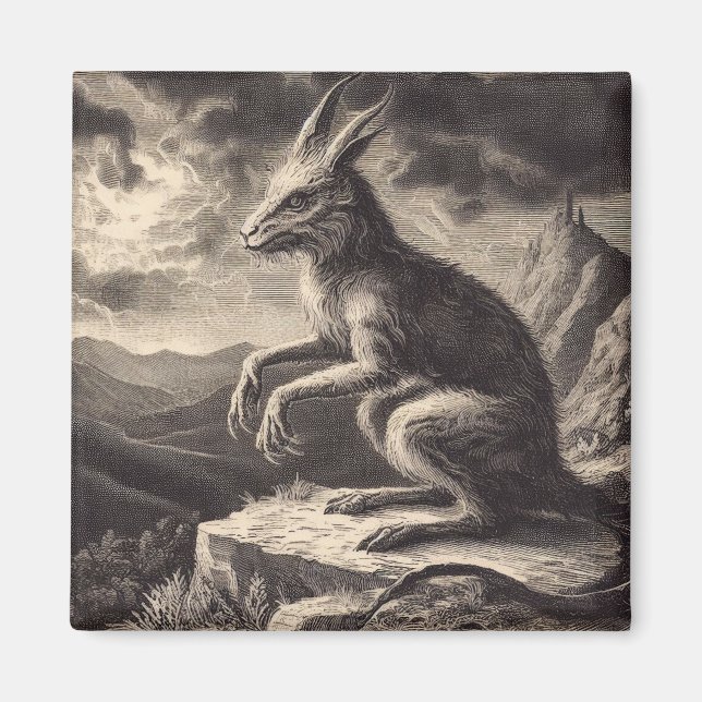 Imán Horror del Ilustracion antiguo de Chupacabra (Frente)