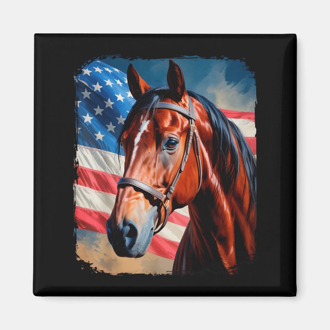 Imán Horse 4th Of July Patriotic Horse American Flag  (Frente)