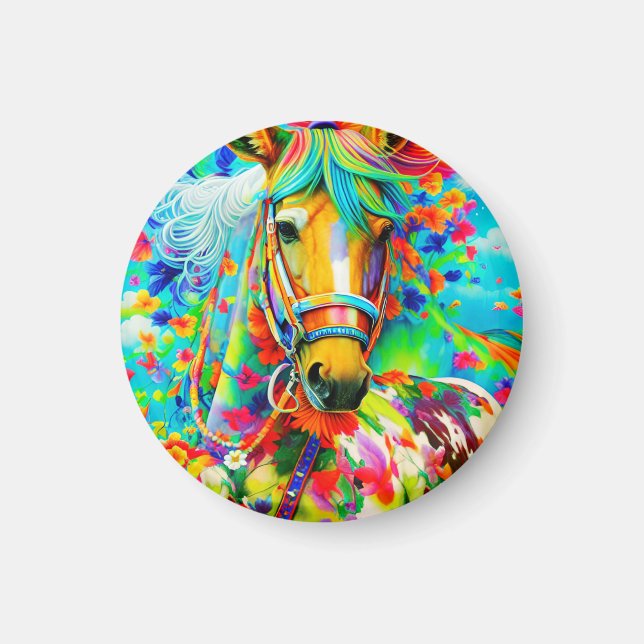 Imán Horse Adorne con flores (Frente)