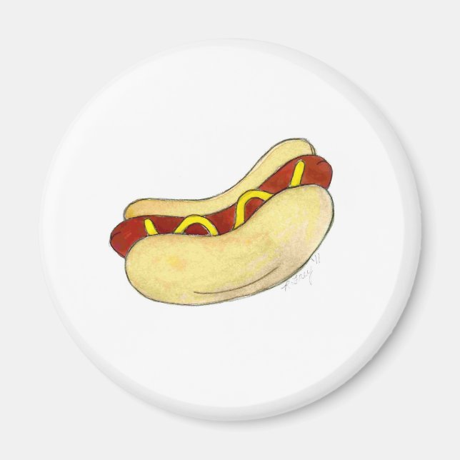 Imán Hot Dog Frankfurter Hotdog Mustard Bun Fast Food (Frente)