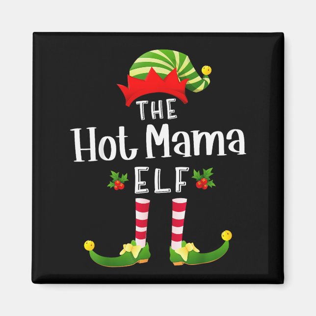 Imán Hot Mama Christmas Elf Matching Pajama X-mas Party (Frente)