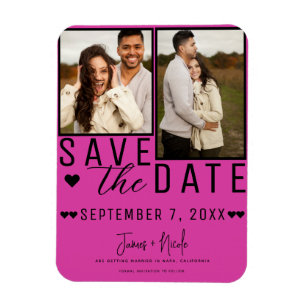 Imán Hot Pink & Black Save the Date 2 Photo Boda