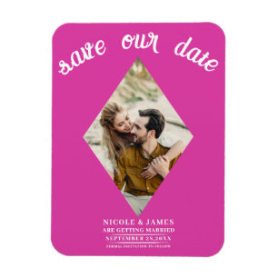 Imán Hot Pink Diamond Photo Wedding Save the Date