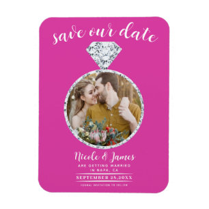 Imán Hot Pink Diamond Ring Bling Photo Save the Date