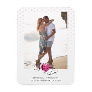 Imán Hot Pink Heart We Do Polka Dots Photo Wedding
