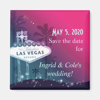 Imán Hot Pink Las Vegas Strip Wedding Save the Date