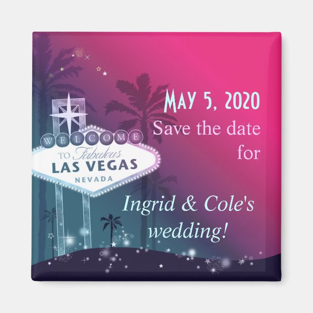 Imán Hot Pink Las Vegas Strip Wedding Save the Date (Frente)