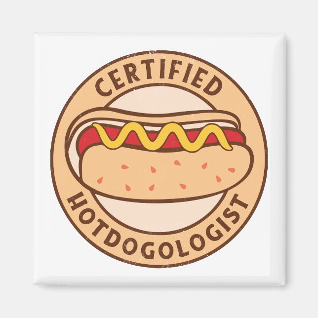 Imán Hotdogólogo certificado Funny Hot Dog Lover (Frente)