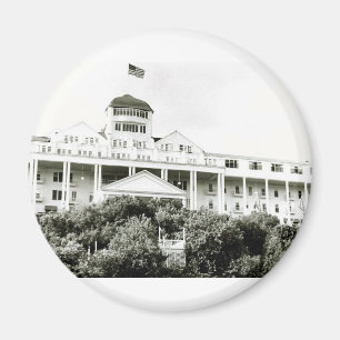 Imán Hotel magnífico, isla de Mackinac, blanco y negro