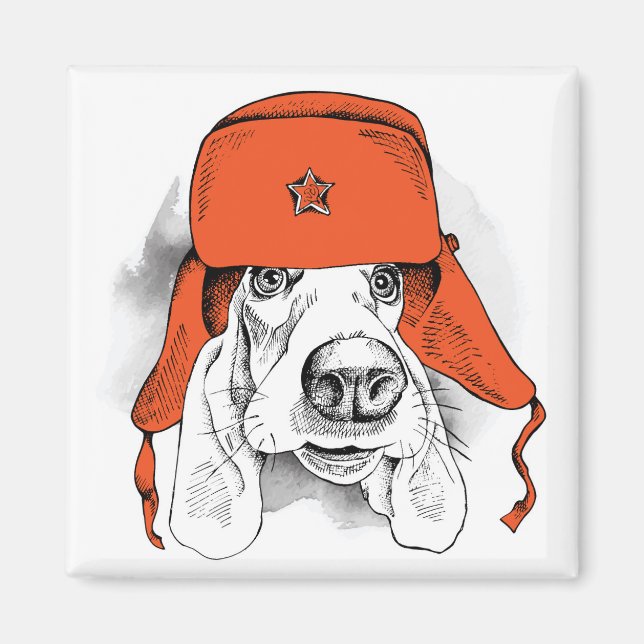 Imán Hound Basset | Gorra Red Ushanka (Frente)