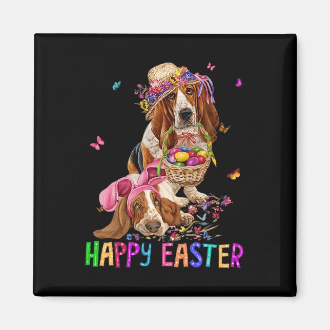 Imán Hound Dog Bunny Easter Costube Rabbit Feliz Pascua (Frente)
