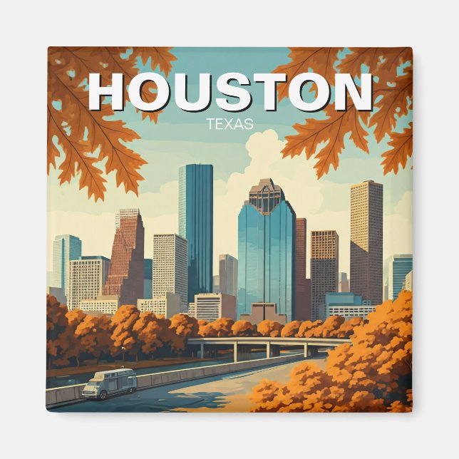 Imán Houston Texas Skyline Cityscape otoño (Frente)