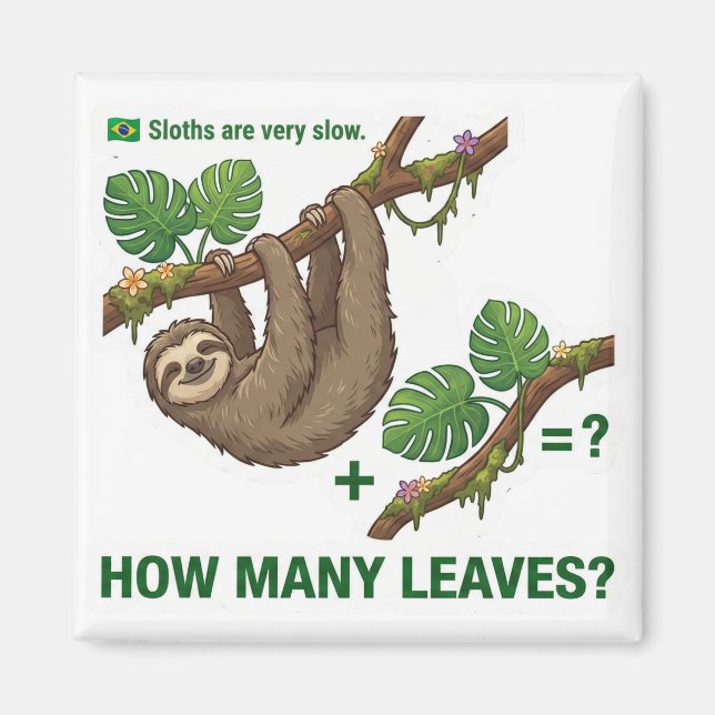 Imán How Many Leaves? Sloth Brazil Math Game (Frente)