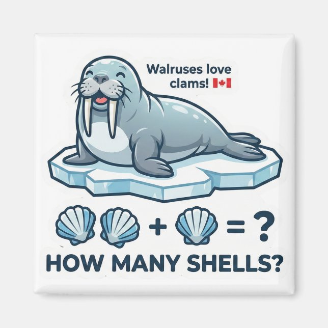 Imán How Many Shells? – Walrus Math Learning Magnet (Frente)