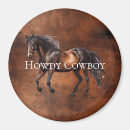 Imán Howboy Cowboy Horse Faux Brown Leather