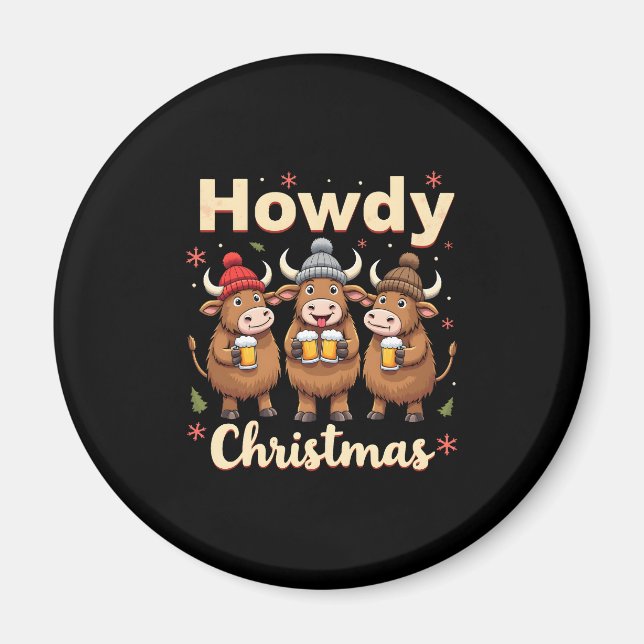 Imán Howdy Christmas Funny Highland Cow Xmas Cows Lover (Frente)