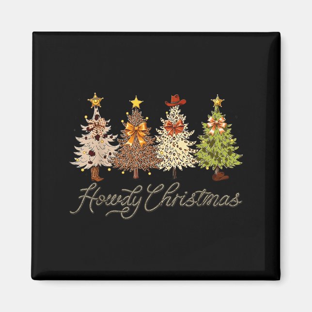 Imán Howdy Christmas Tree Coquette Bow Western Cowboy C (Frente)