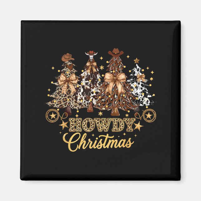 Imán Howdy Christmas Xmas Tree Cowboy Western Coquette  (Frente)