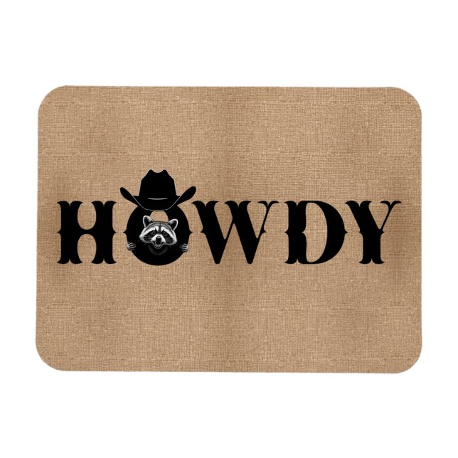 Imán Howdy Cowboy Raccoon Funny Fridge (Horizontal)