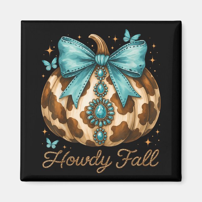Imán Howdy Fall Leopard Pumpkin Coquette Bow Western (Frente)