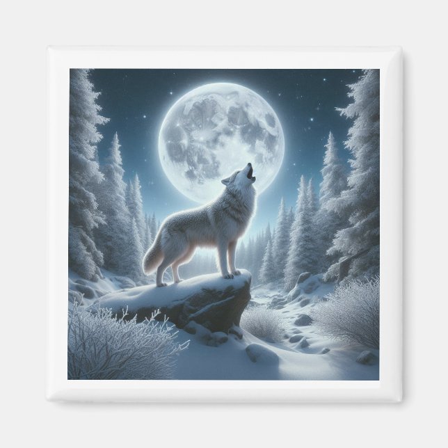 Imán Howling Wolf In Winter (Frente)