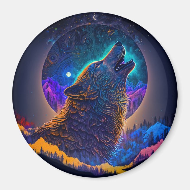 Imán Howling Wolf Surreal Fantasy (Frente)