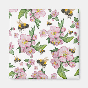 Imán Huerto de manzanas florido con abejas acuarela dra