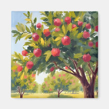 Huerto de Manzanas Otoño Caída Acuarela