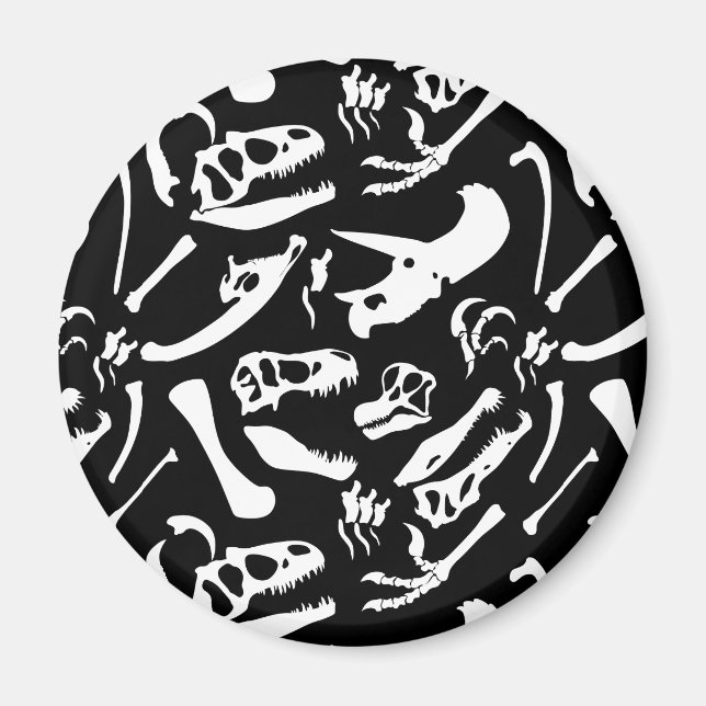 Imán Huesos de dinosaurio (blanco y negro) (Frente)