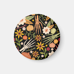 Imán Huesos de Halloween, patrón sin costuras florales.