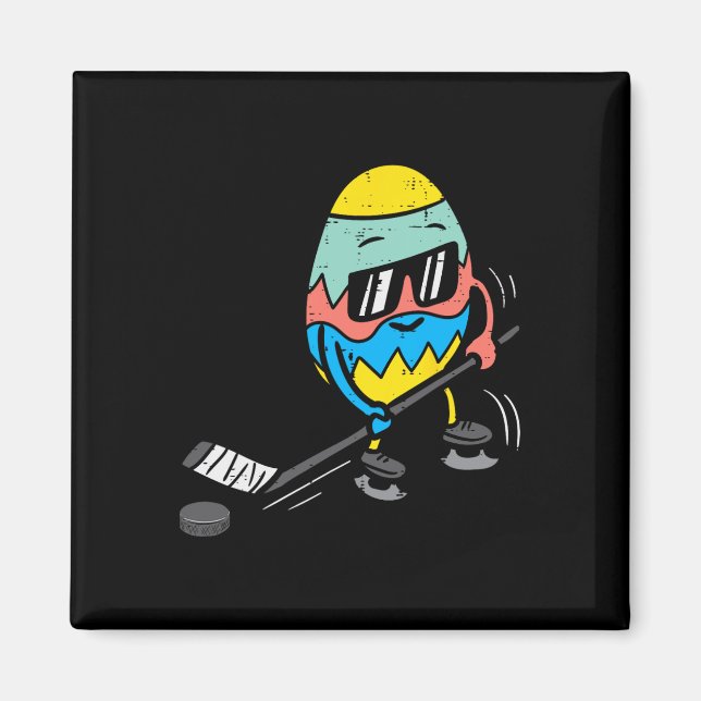 Imán Huevo de Pascua Jugando Hockey Hielo Cute Deportes (Frente)