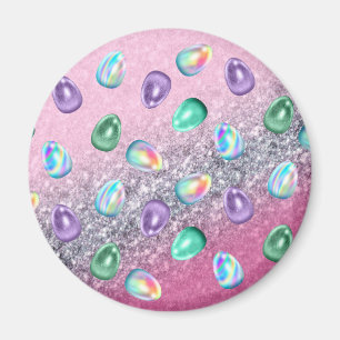 Imán Huevo de Pascua Pink Purple Tie Dye Purpurina Glam